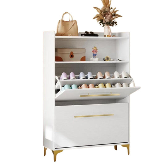 Modern Shoe Cabinet Entryway Shoes Organizer w/ 2 Flip Drawers
