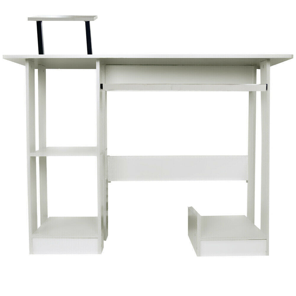 Contemporary White Office Desk with 3-Tier Shelves Workstation