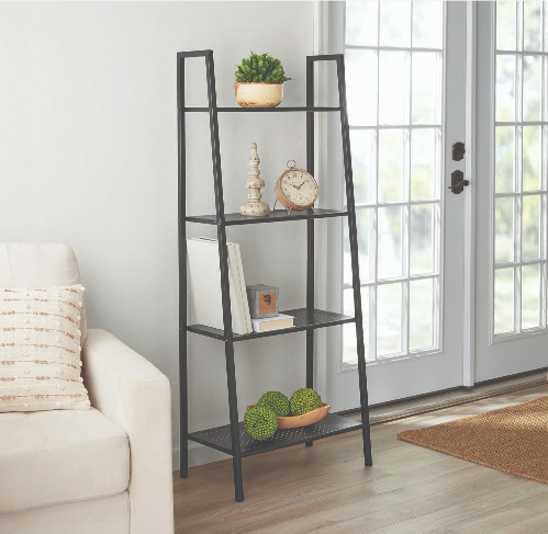 Mainstays 58" 4-Shelf Metal Ladder Ample Storage Organizer Bookcase