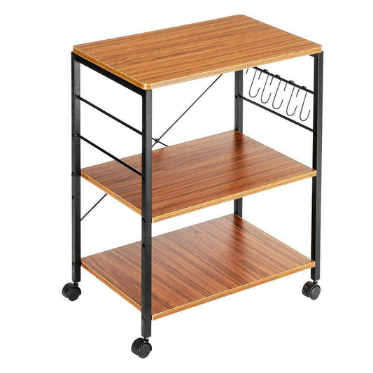 3-Tier Oven Cart Bakers Rack Kitchen Storage Shelves Stand With Hooks