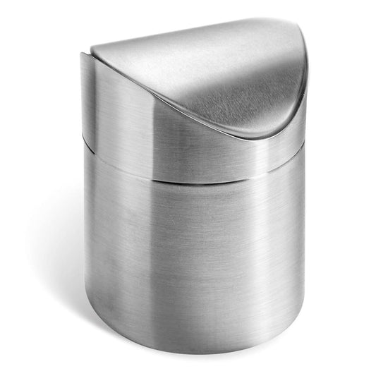 Mini Trash Can W/Lid, 1.5L Bin Brushed Stainless Steel Trash Can
