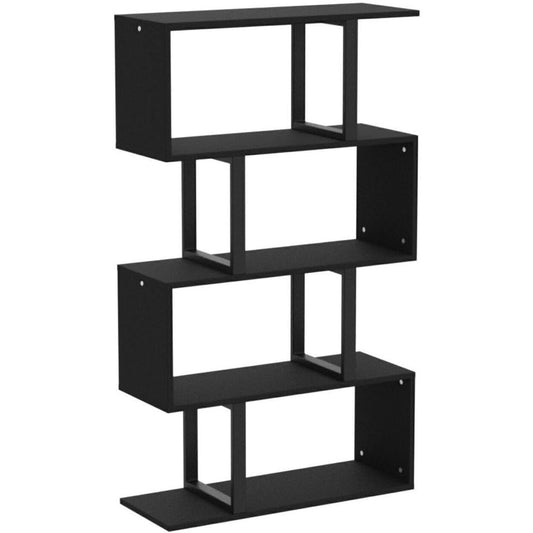 Modern S-Shaped Bookshelves 5-Tier Wooden Display Rack, Black