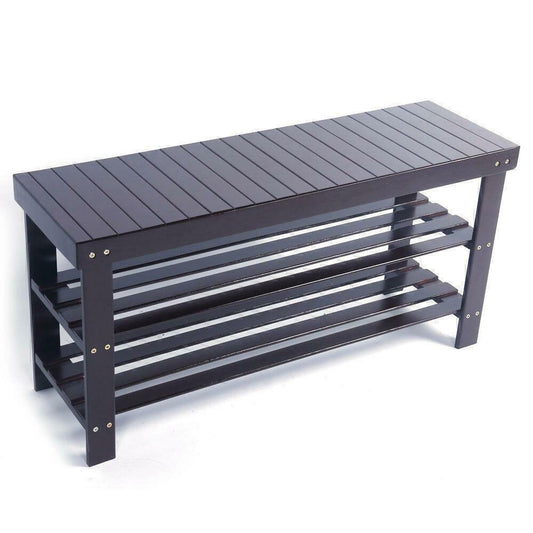 Modern 3-Tiers Bamboo Stool Shoe Rack Entryway Bench Hallway Rack