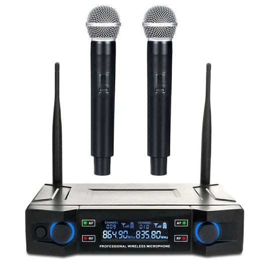 Handheld UHF Wireless Mic System 2-Channel Dual Cordless Microphone