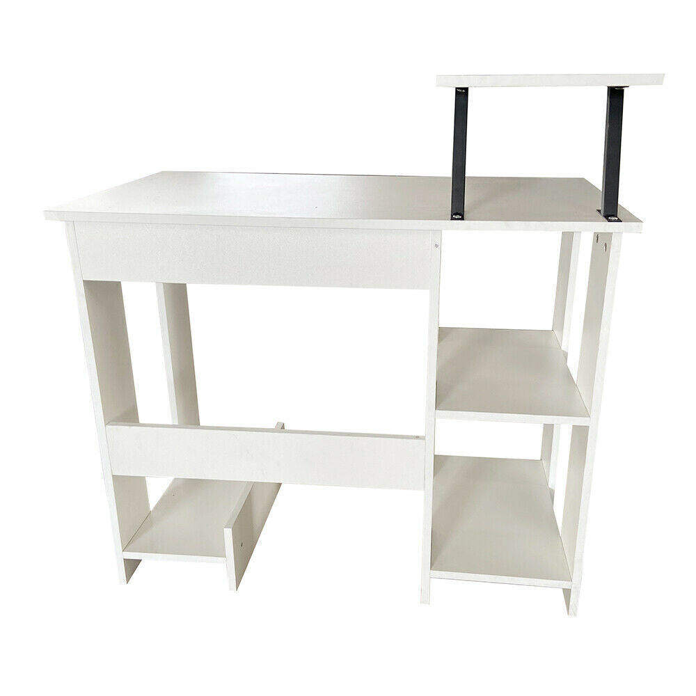 Contemporary White Office Desk with 3-Tier Shelves Workstation