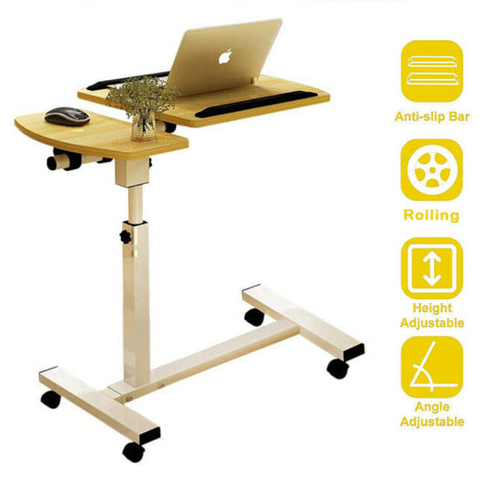 Height Adjustable C Shape Sofa Tilting Bedside Desk Rolling Tray Table