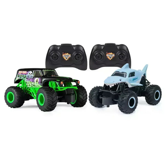 Monster Jam Grave Digger vs Megalodon Racing 1:24 scale RC Truck- 2 pk