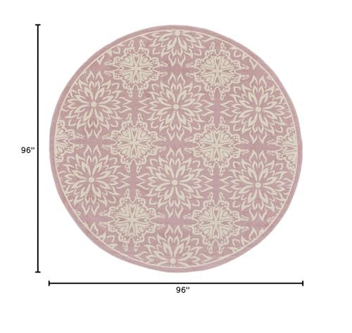 Nourison Rug Floral Round Rug Non Shedding 8Ft Round Rug, Ivory