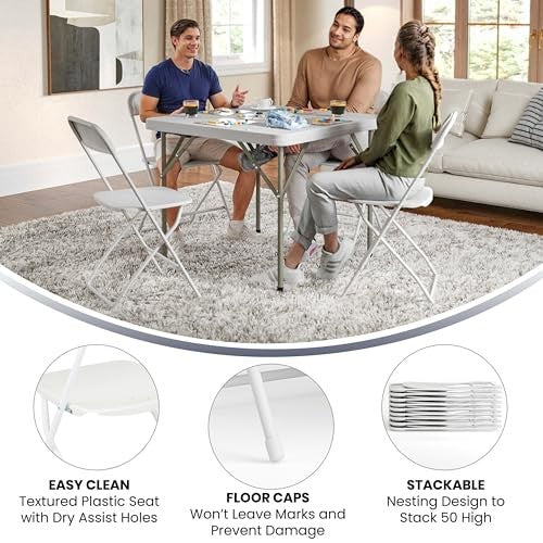 Folding Chair Plastic Party Event Folding Chair, White -10 Pack