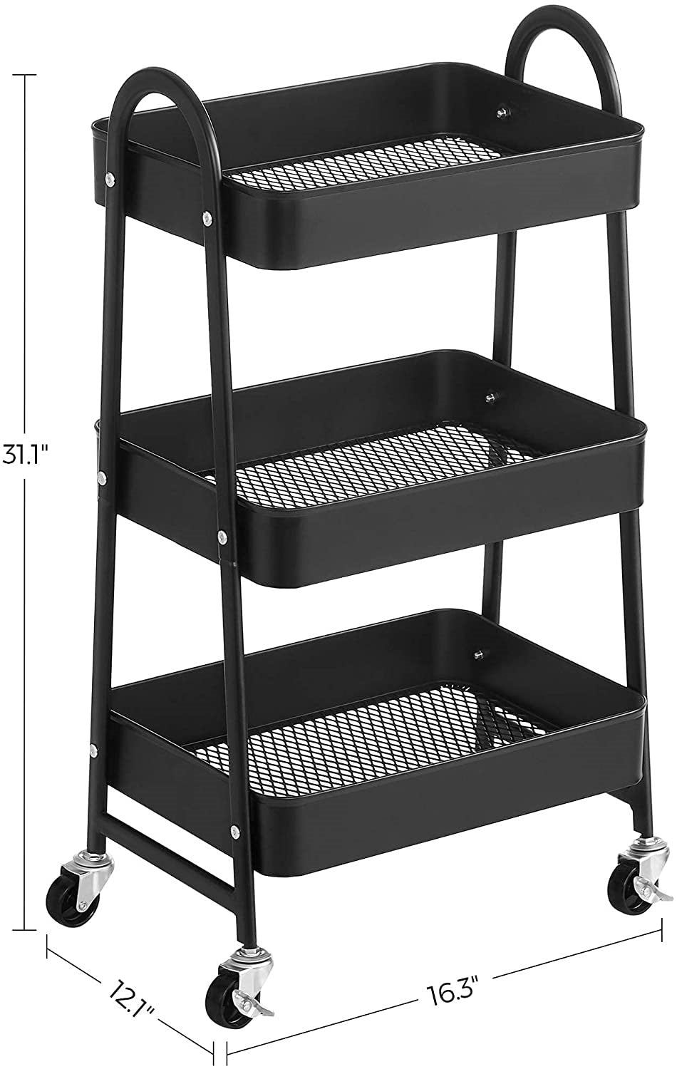 3-Tier Rolling Cart Kitchen Laundry Room Storage Trolley Utility Cart