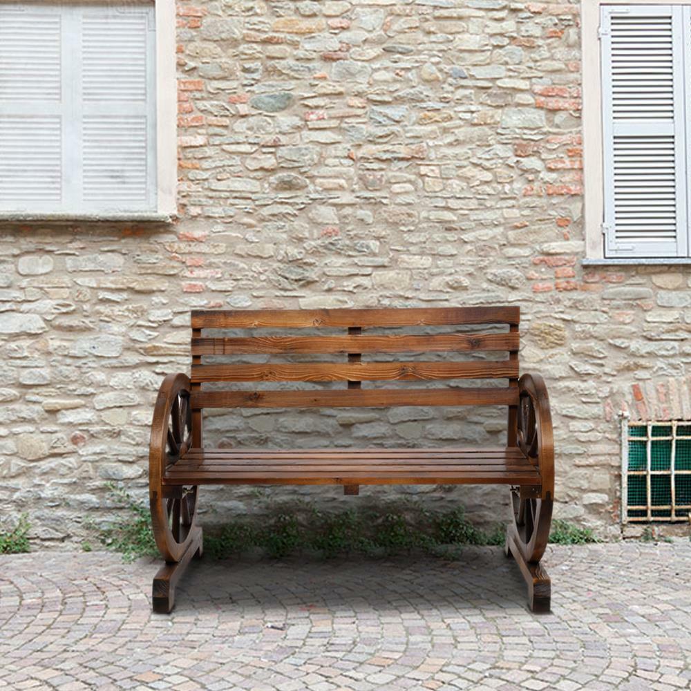 Garden Wagon Bench Wheel Wooden Office Seat Patio Chair Loveseat