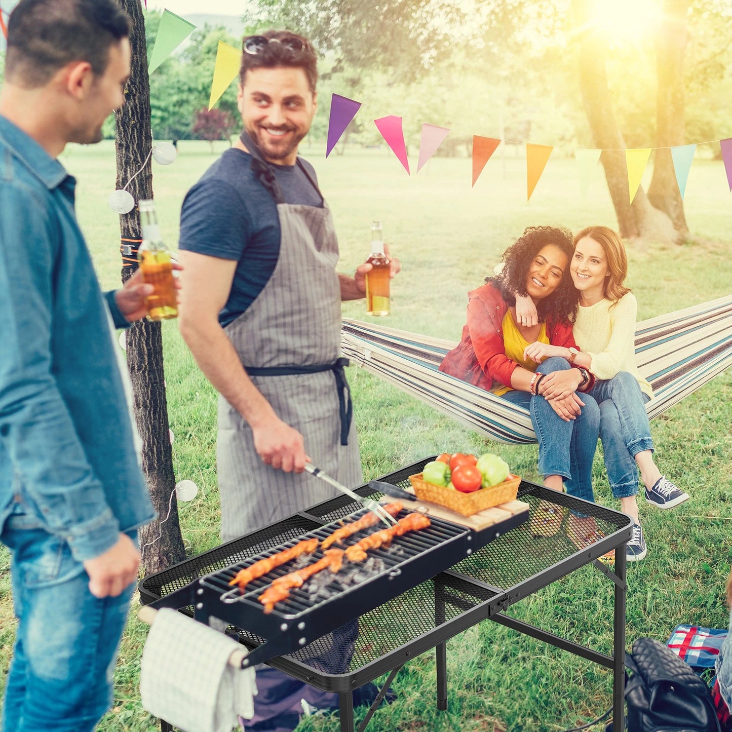 Portable Camping Table Aluminum Folding Grill Mesh Desktop Table