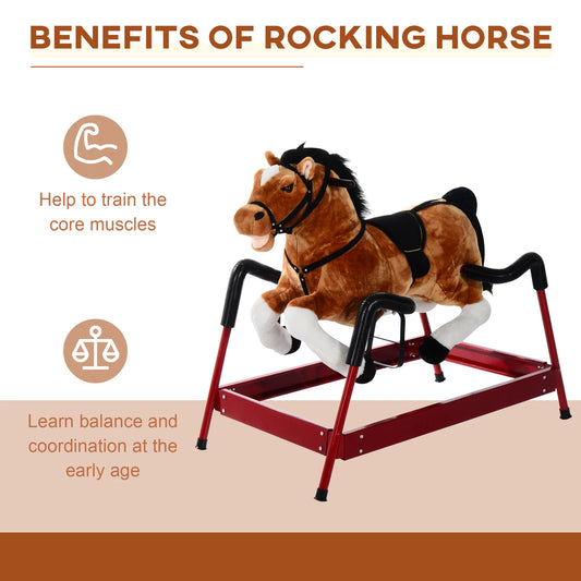 Rocking Horse Toy Children Plush Rocker Seat Wooden Ride W/Sound