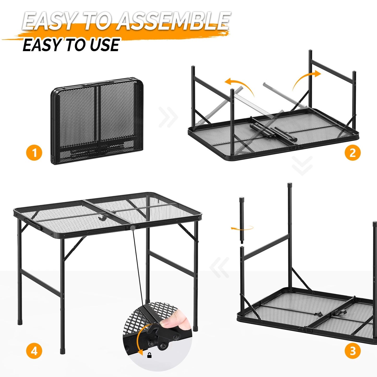 Portable Camping Table Aluminum Folding Grill Mesh Desktop Table