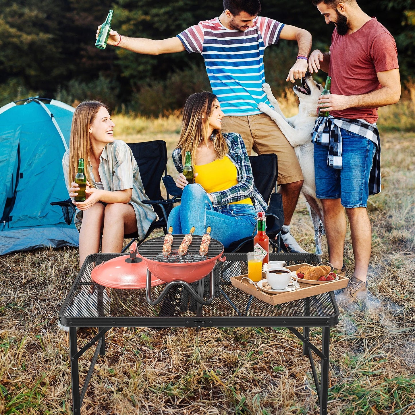 Portable Camping Table Aluminum Folding Grill Mesh Desktop Table