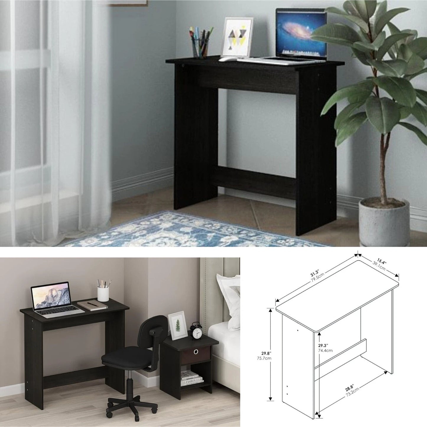 Writing Desk Office Space Saving Simplistic Study Table, Walnut