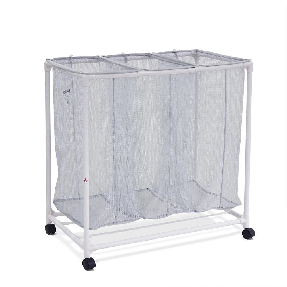 Foldable 3 Bag Rolling Sorter On Wheels Utility Trolley Laundry Cart