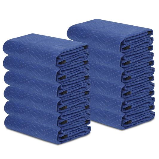 Moving Blankets 80" x 72" Blue Shipping Furniture Pads, Set of 12 Pack