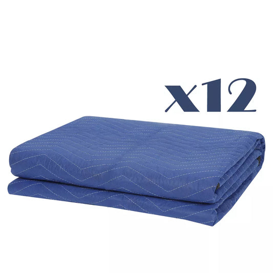 Moving Blankets 80" x 72" Blue Shipping Furniture Pads, Set of 12 Pack