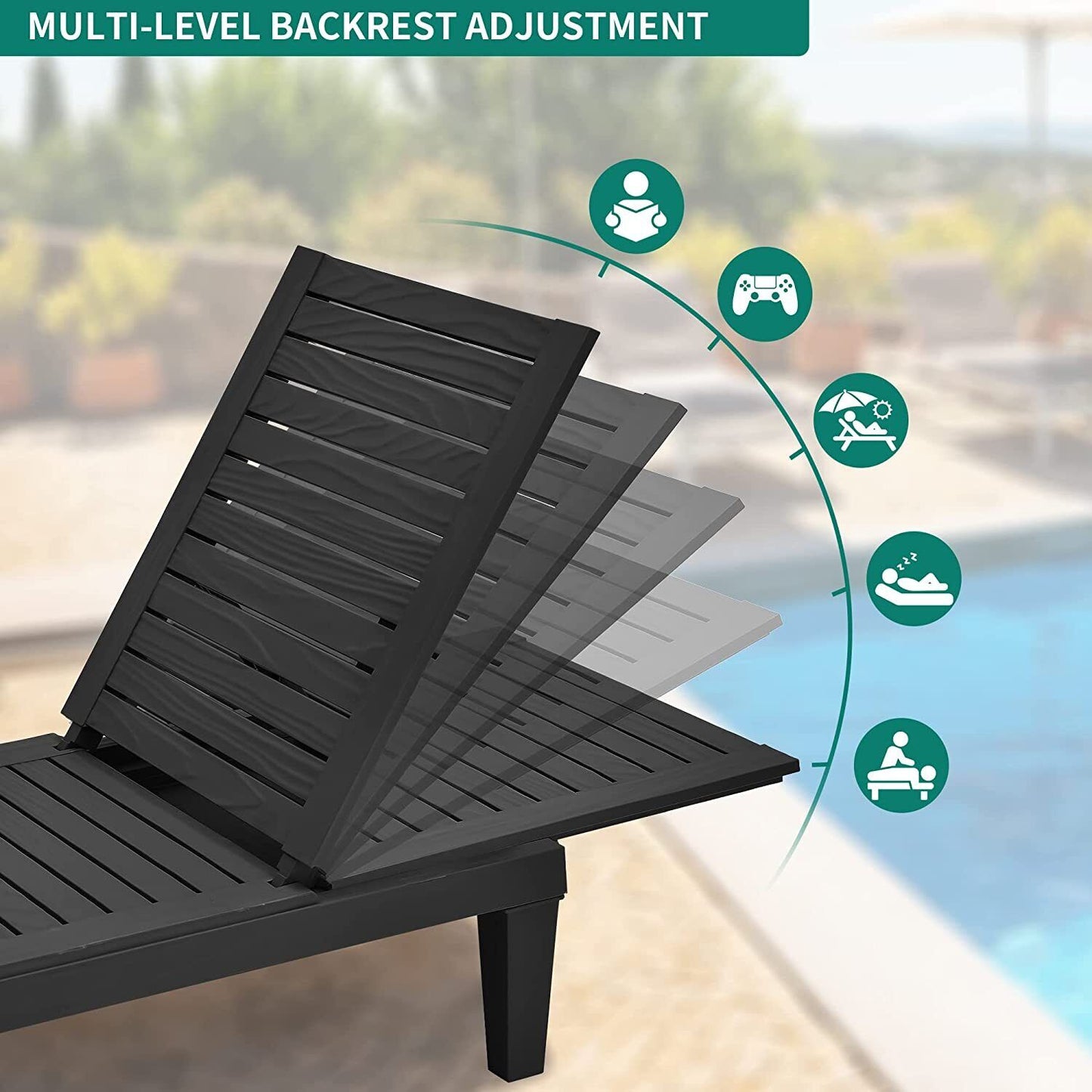 Set of 2 Lounge Chair Patio Chaise Beach Pool Sun Recliner