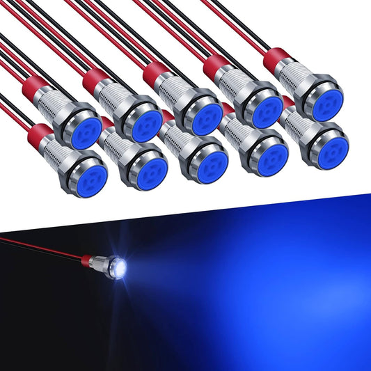 LED Indicator Light 6MM 1/4" Lamp 12-24V LED Light, Blue-10PCS