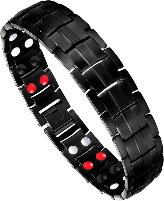 Mens Bracelet Magnetic Titanium Steel 4 Elements Magnets, Black