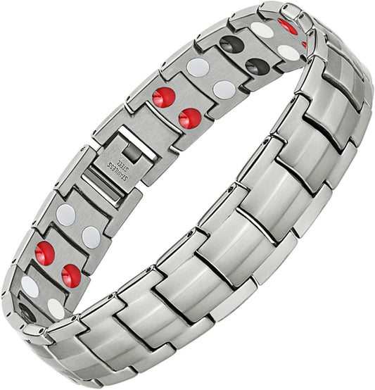 Mens Bracelet Magnetic Titanium Steel 4 Elements Magnets, Silver