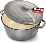 Enameled Cast Iron Dutch Oven Casserole W/Lid, 6 Qt - Gray