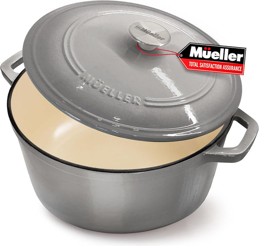 Enameled Cast Iron Dutch Oven Casserole W/Lid, 6 Qt - Gray