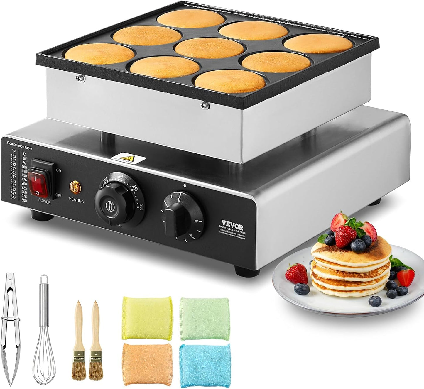 VEVOR Dutch Pancake Maker 9PCS Machine 850W Electric Snack Bar