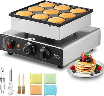 VEVOR Dutch Pancake Maker 9PCS Machine 850W Electric Snack Bar