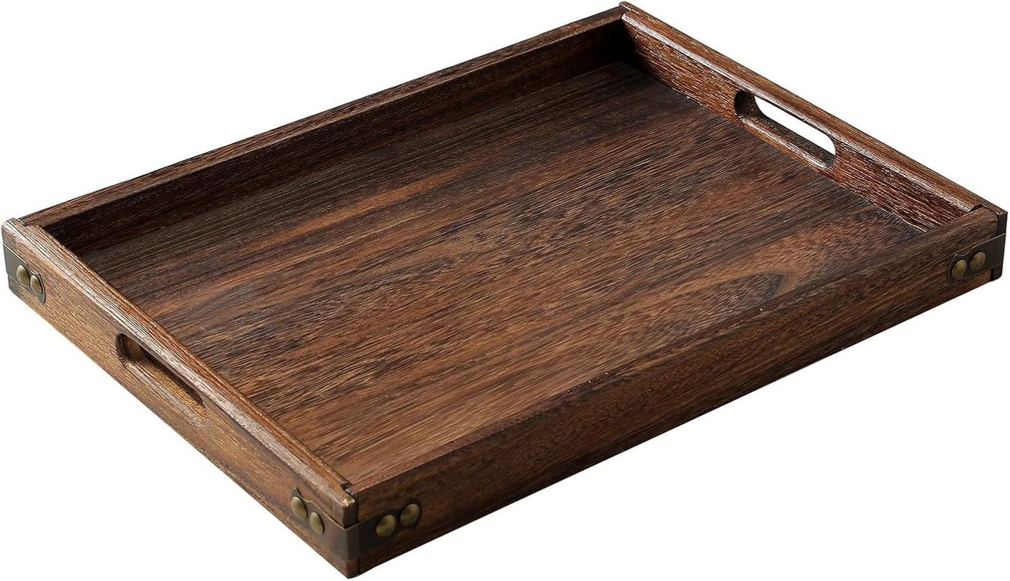 Wood Serving Tray W/Handles Rustic Wooden Platters Bed Tray