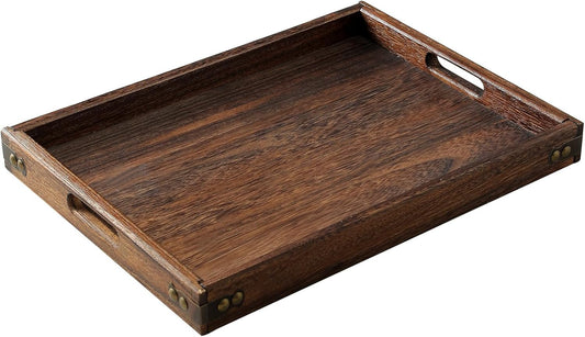 Wood Serving Tray W/Handles Rustic Wooden Platters Bed Tray
