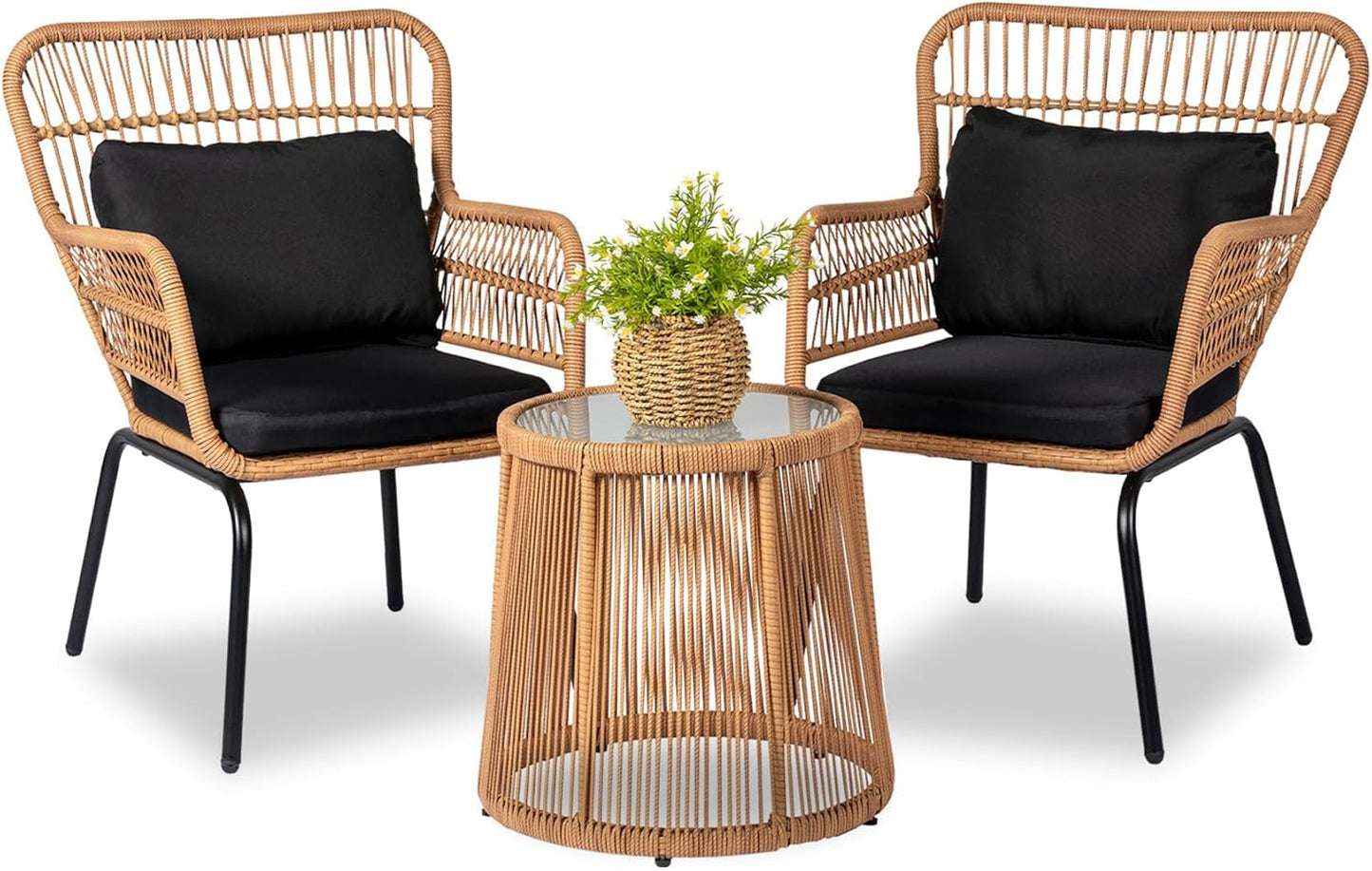 Bistro Set Chair & Table Set Wicker Rattan 3Pcs Outdoor Patio Set