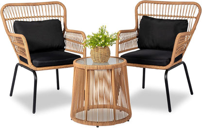 Bistro Set Chair & Table Set Wicker Rattan 3Pcs Outdoor Patio Set