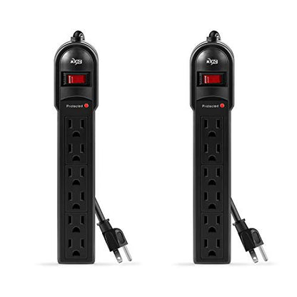 KMC 6-Outlet Surge Protector Power Strip 900 Joules, Set Of 2