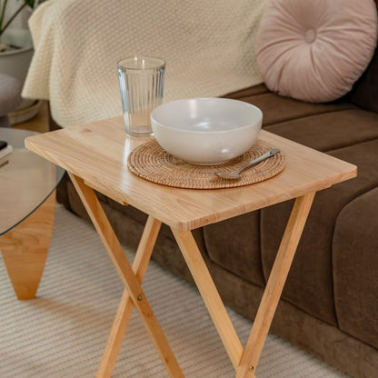 Folding Trays W/Storage Rack 2 Tray Table 3-Piece Set, Natural