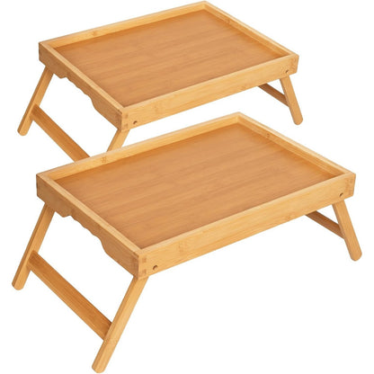 Bamboo Breakfast Tray Folding Breakfast Set of 2 Tray, Natural