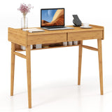 Bamboo Writing Desk W/2 Drawers & Open Shelf Study Writing Desk
