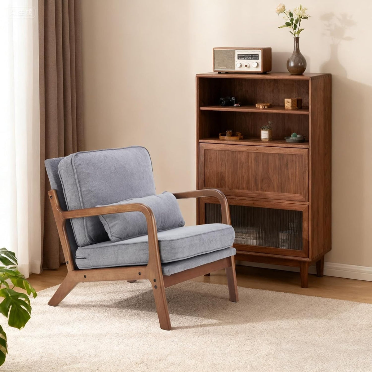 Modern Chair Reading Accent Upholstered Seat Lounge Armchair-Grey