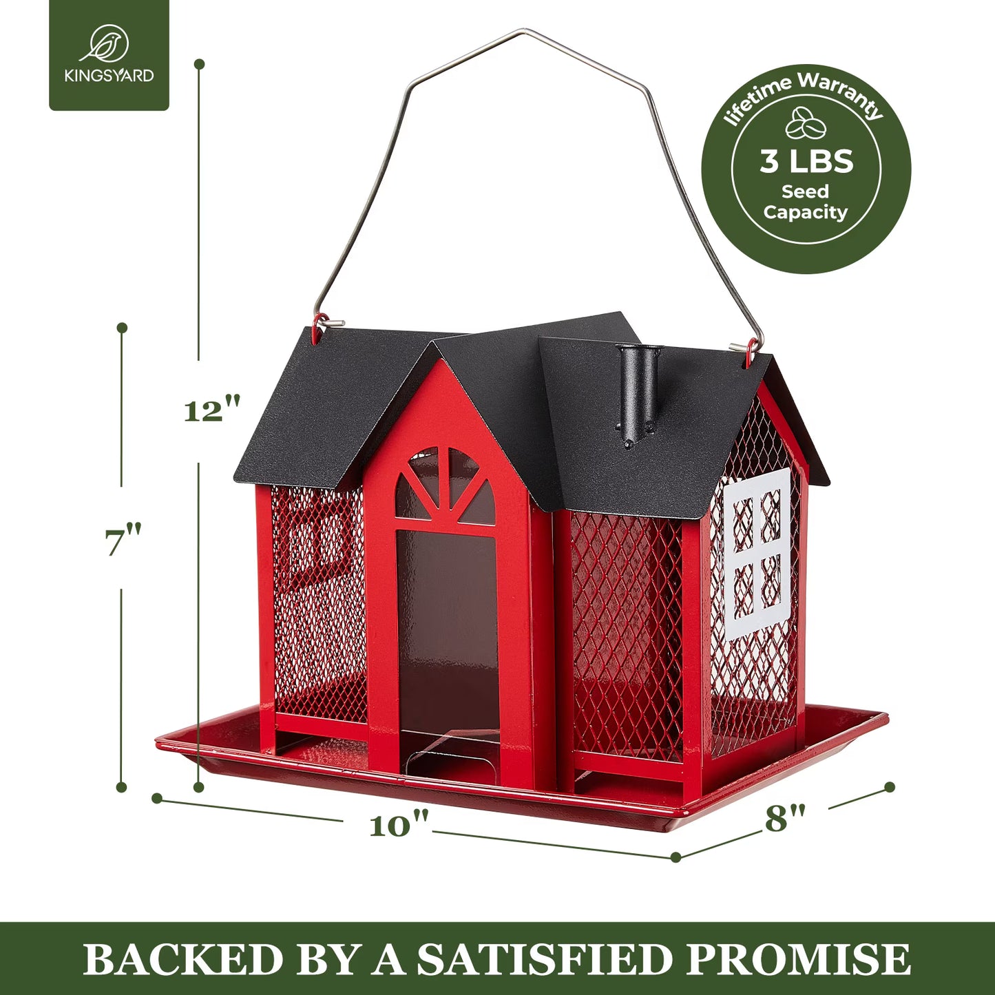 Metal Bird Feeder Patio Large Capacity Triple Feeders, Red
