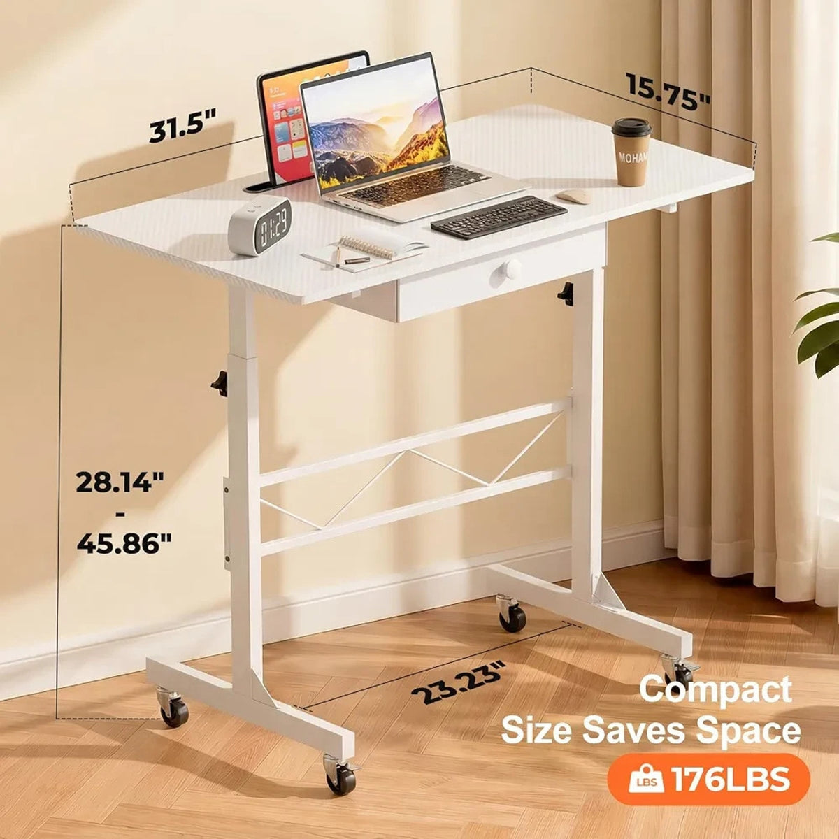 COMHOMA Small Standing Desk W/Storage Drawer 4-Level Rolling Desk