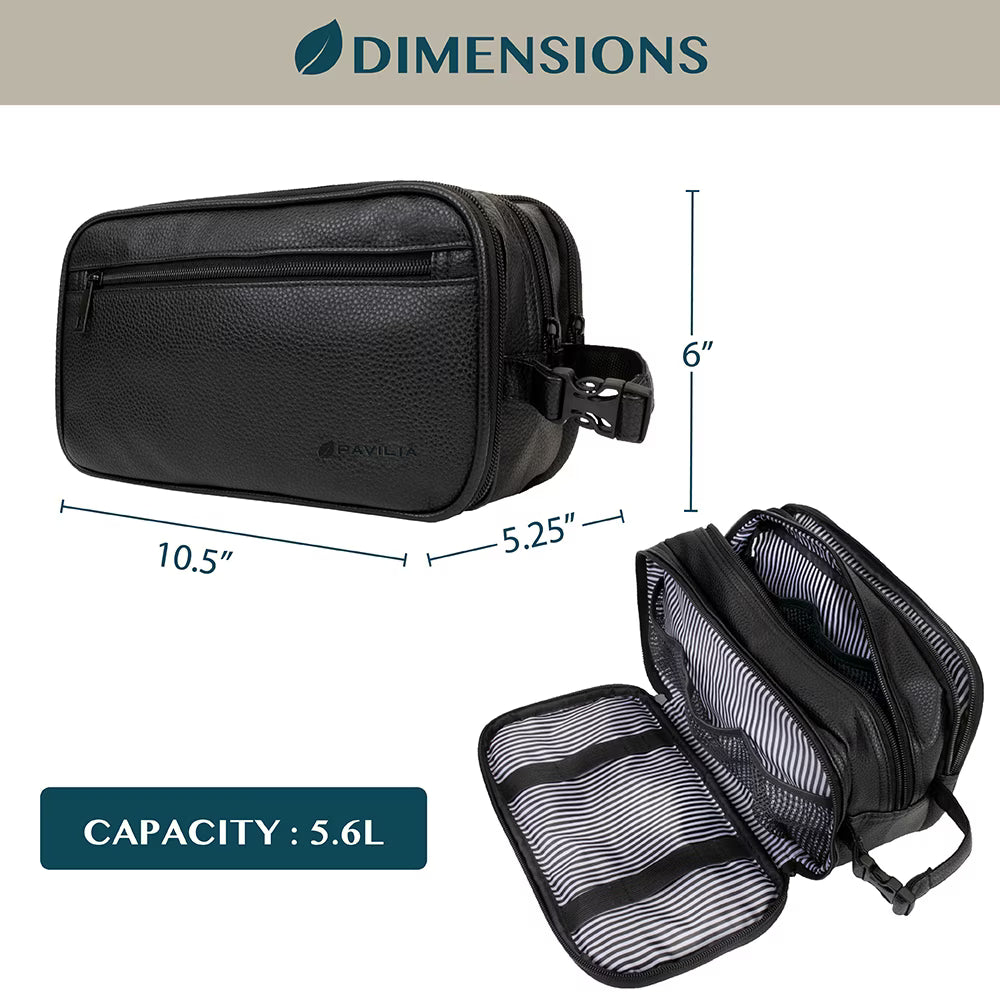 Leather Travel Bag Water-Resistant Clip-on Buckles Toiletry Bag