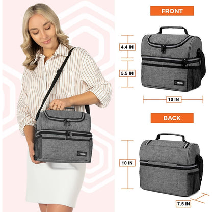 Lunch Box Insulated 10L Dual Compartment Cooler Soft Bag, Gray
