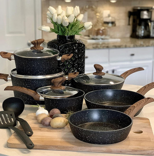 Induction Cookware Sets 12 Pce Nonstick Pots and Pans Set, Black