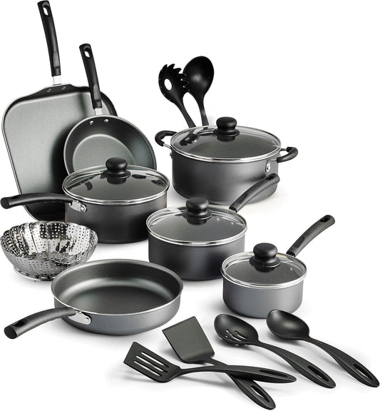 Non-stick Cookware Set Saucepan Utensil Set , 18 Pieces - Gray
