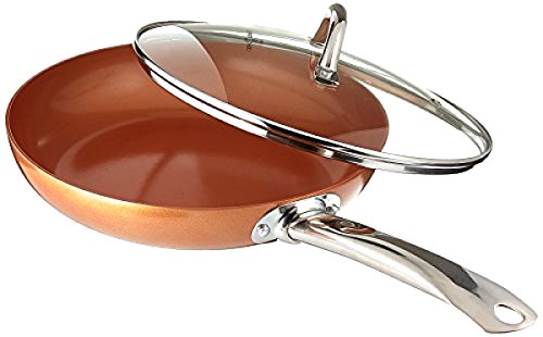 Copper Chef Round Fry Pan W/Glass Lid Non-Stick Coating Pan, 10"