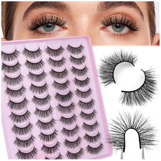 Fake Eyelashes Natural Look 2-Styles Wispy Fluffy Lashes-20 Pairs