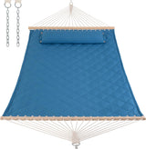 Quilted Hammock Double W/Spreader Bars & Detachable Pillow, Blue