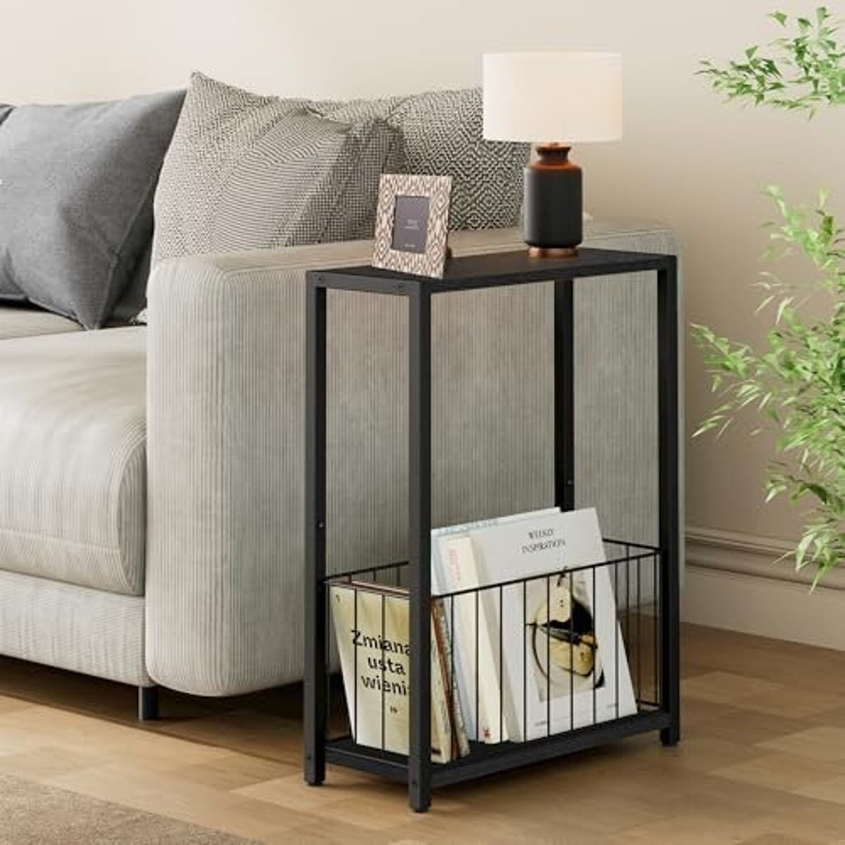 Narrow Side Table 2-Tier Removable Storage Skinny Table, Black
